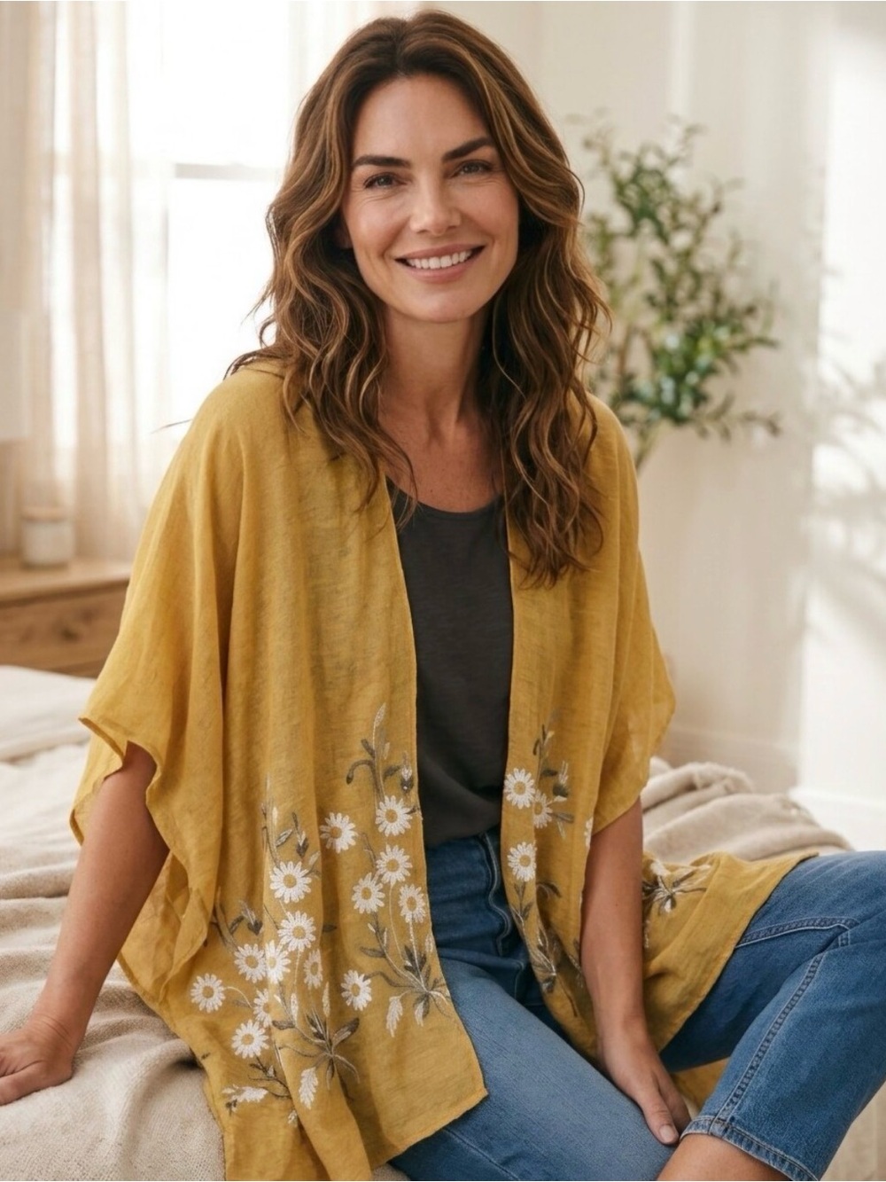 Spring Daisy Open Front Kimono